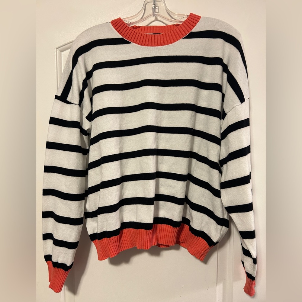 Emery Rose Coral and Blue Striped Sweater - XL